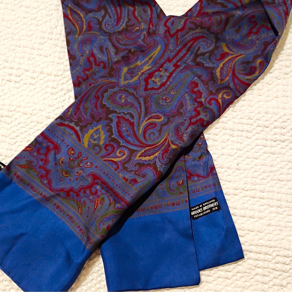 Vintage Brooks Brothers Silk Scarf Paisley Handblock Printed In England 52"x 12"